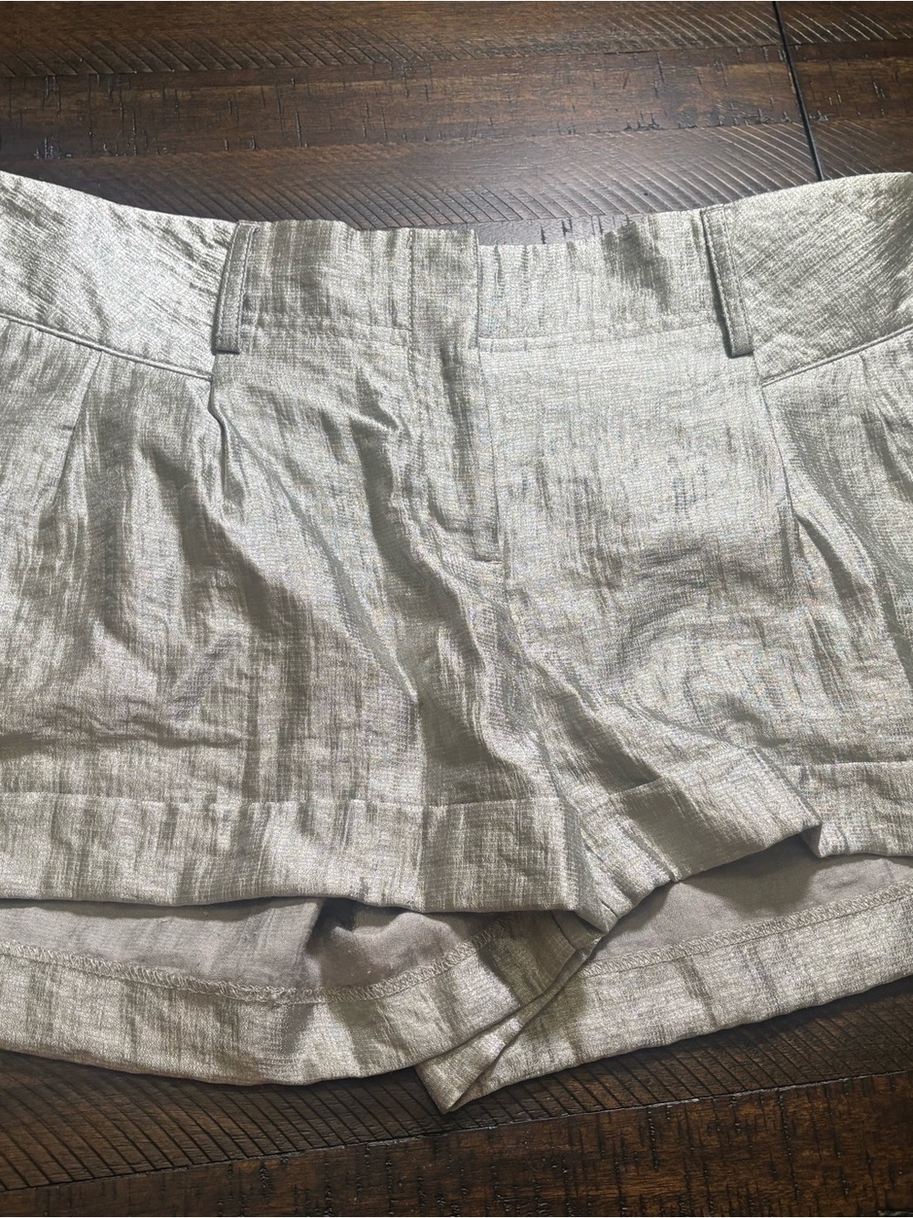 Express Women's Metallic Silver Linen-Blend Shorts Size 12
